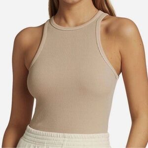 Agolde Ribbed Cream Sleeveless Racerback Rianne Bodysuit Top size xs